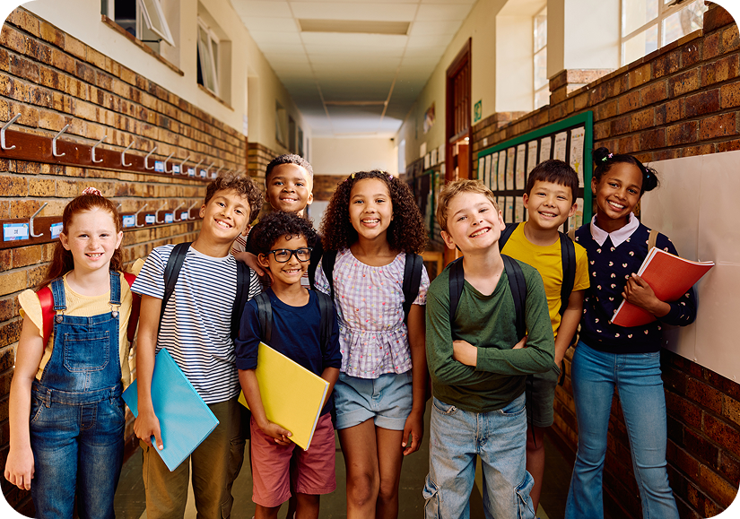 Group of students in school corridor