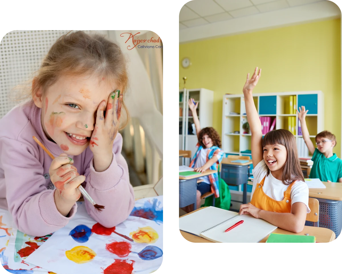 Child with painted face smiling